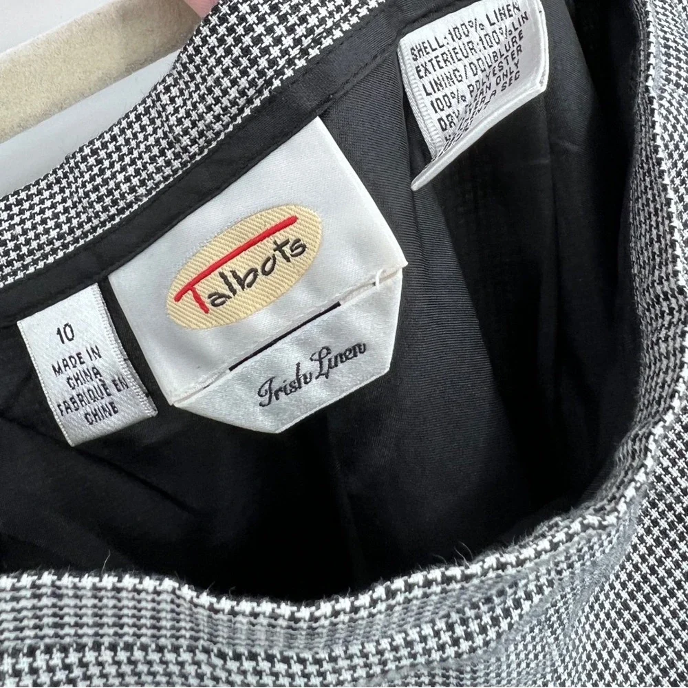 Talbots Vintage‎ Irish Linen Pants Size 10 Black White Houndstooth Straight Leg